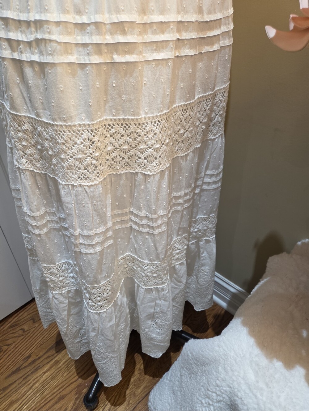 Nwt M & 1X & 2X Jennifer & Grace Women's OffWhite Eyelet Tiered Maxi SkirtB3 - Picture 14 of 17